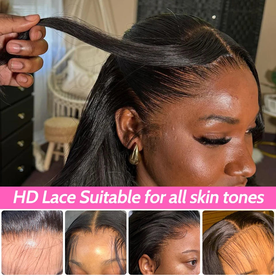 Perruques ISEE Hair sans colle, cheveux humains, prêtes à porter, lisses, pré-épilées, faciles à porter, avec lace front 7x5HD et dentelle prédécoupée.