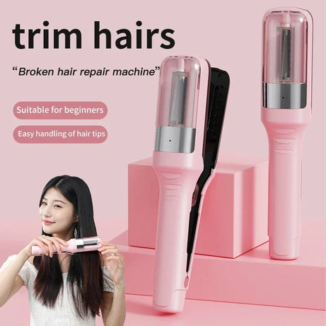 Coupe-pointes automatique professionnelle sans fil pour femmes, idéale pour les cheveux secs, abîmés et cassants.