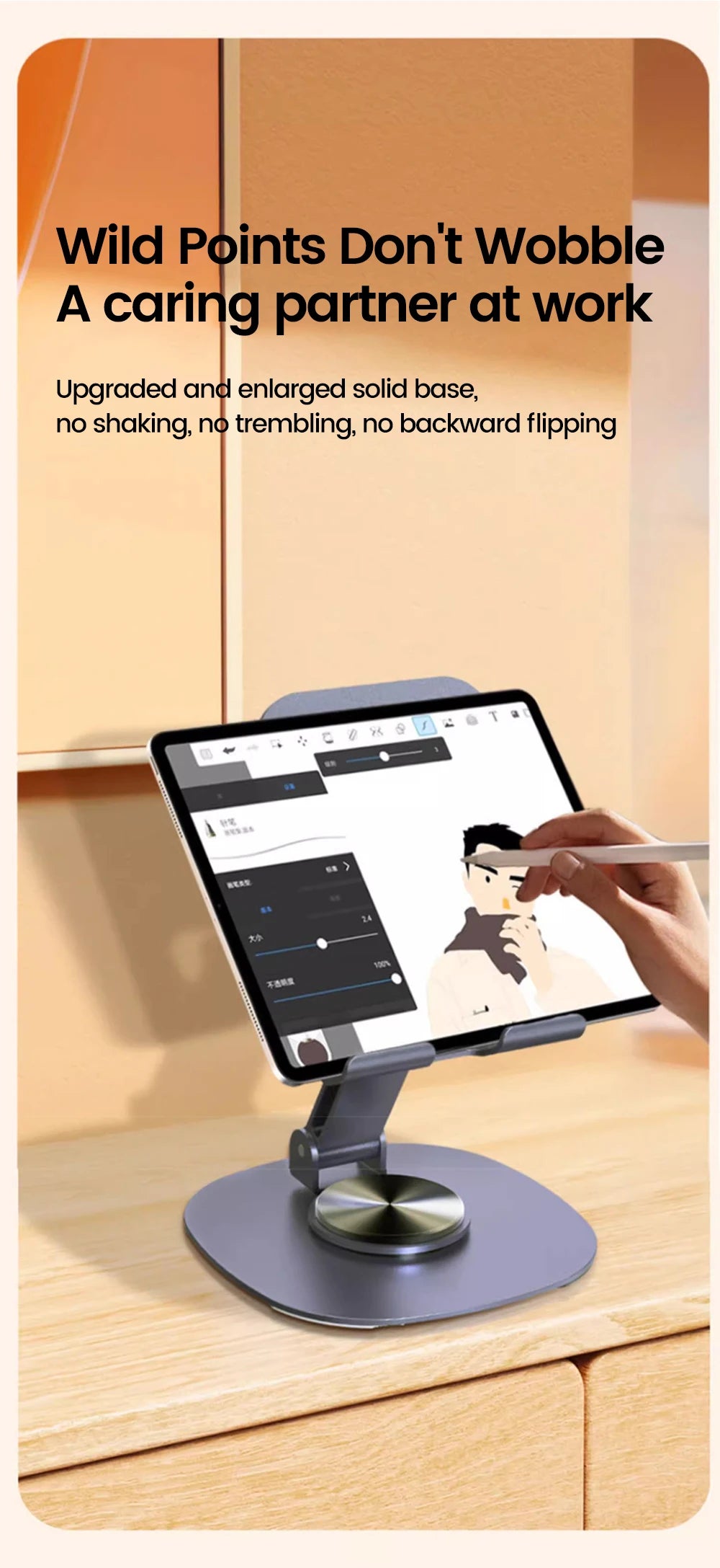 Support de téléphone portable rotatif Olaf pour table, compatible iPad, Samsung et iPhone 15, 14 et 13 pouces.