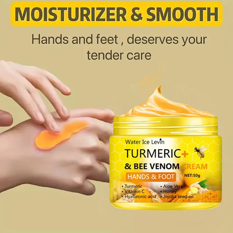Crème anti-dessèchement pour les pieds et les mains fendillés au curcuma et au venin d'abeille, soin réparateur pour éliminer les peaux mortes des pieds et des mains (50 g).
