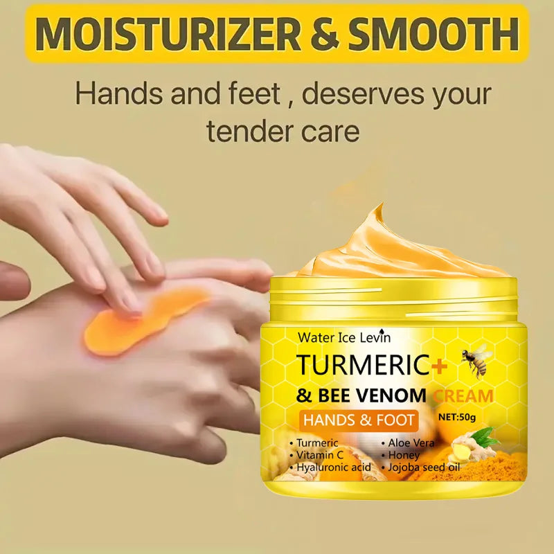 Crème anti-dessèchement pour les pieds et les mains fendillés au curcuma et au venin d'abeille, soin réparateur pour éliminer les peaux mortes des pieds et des mains (50 g).