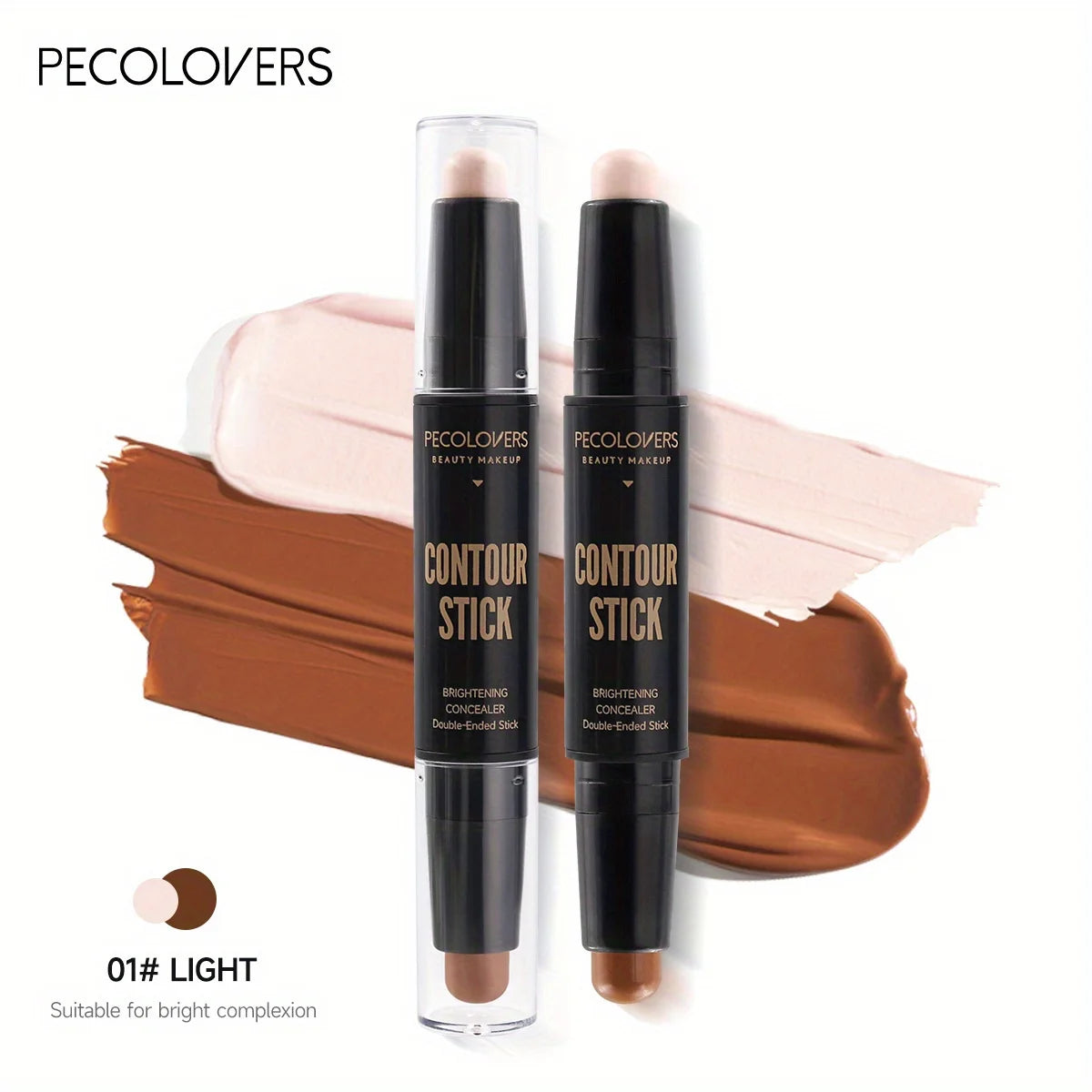 Stick contouring avec correcteur et illuminateur double embout pour un effet 3D sur l'arête du nez et un visage en V.