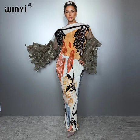 Robe plissée élastique WINYI, paréo de plage bohème, caftan, abaya, robe de soirée longue de luxe pour femme musulmane, style Dubaï