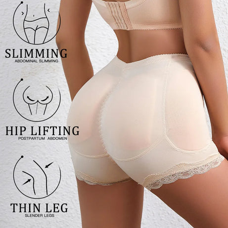 Culotte gainante avec coussinets pour les hanches, effet push-up et rehausseur de fesses, ventre plat, effet lissant, effet fesses rebondies.