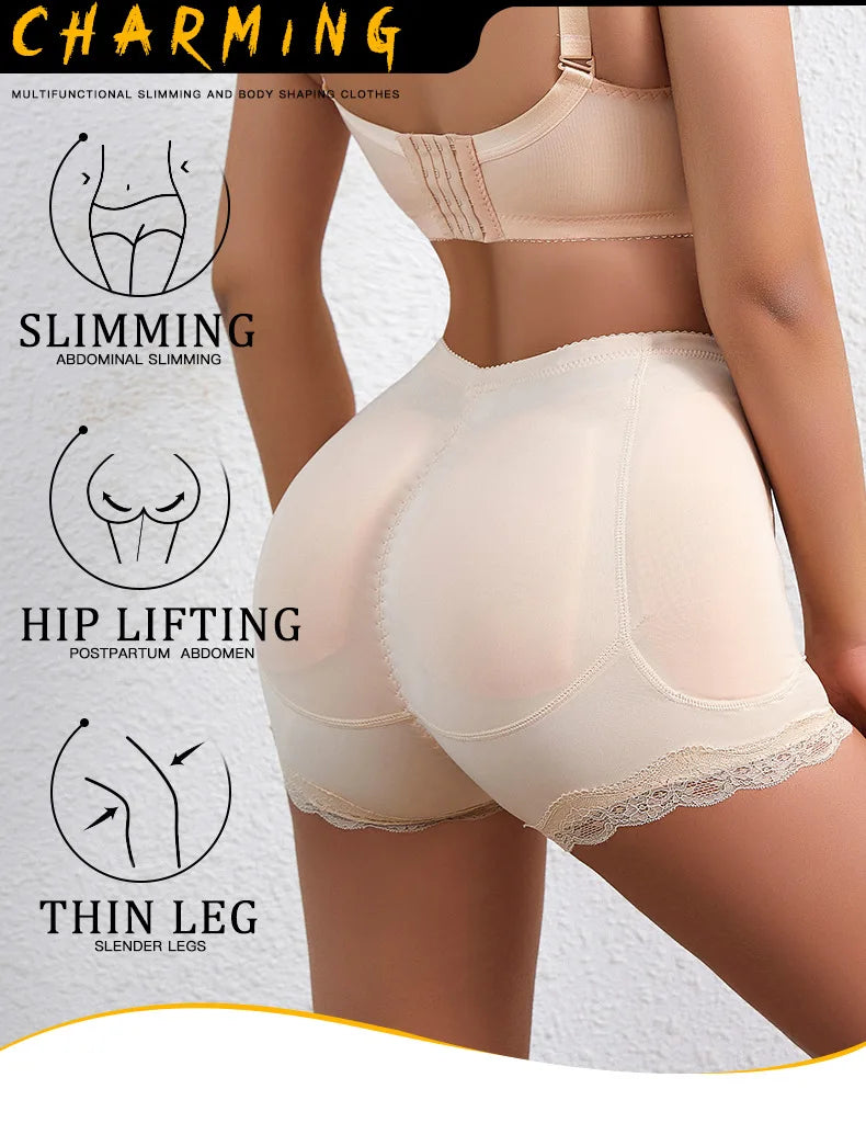 Culotte gainante avec coussinets pour les hanches, effet push-up et rehausseur de fesses, ventre plat, effet lissant, effet fesses rebondies.