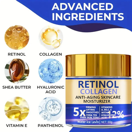 Crème visage au rétinol et collagène 60 g, soin hydratant raffermissant anti-âge à l'acide hyaluronique, livraison rapide