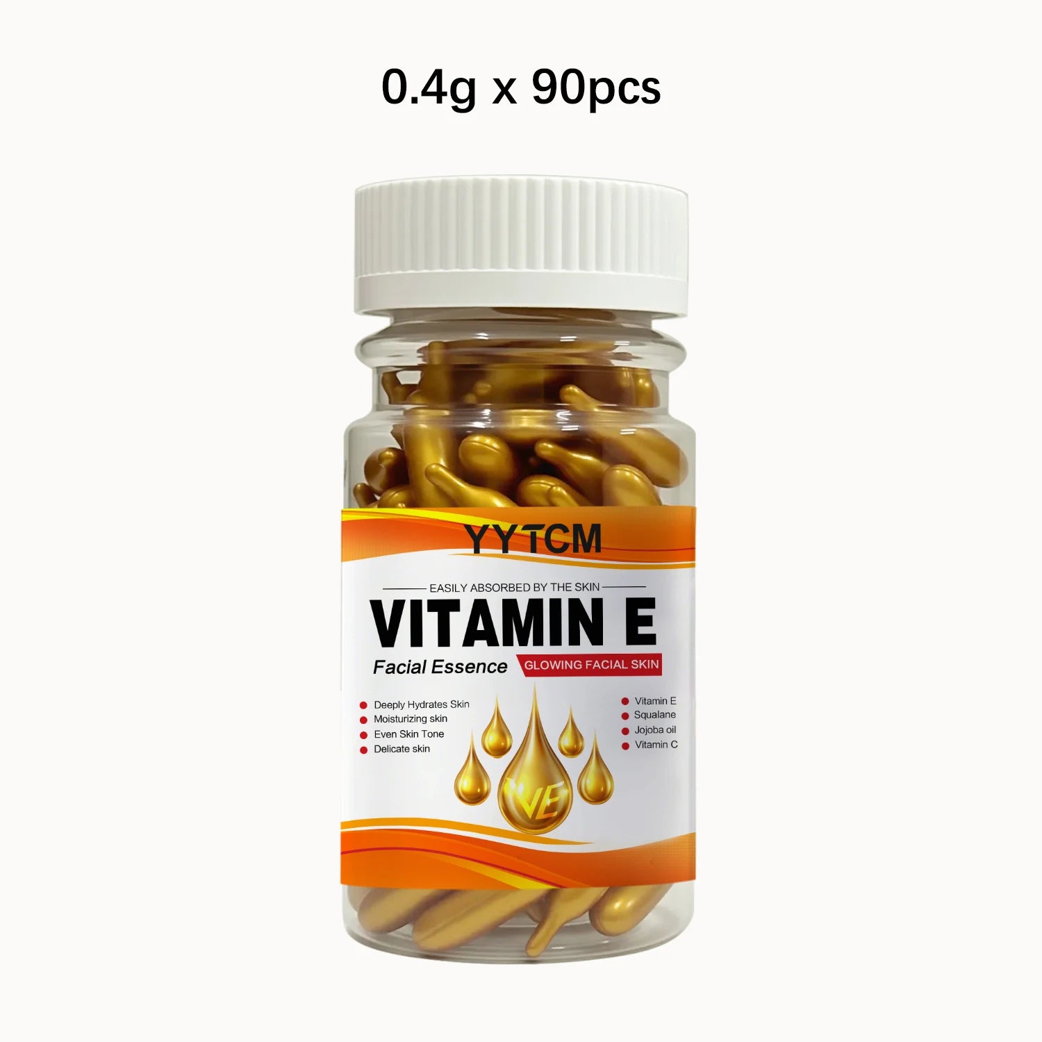 Capsules d'essence hydratante intense à la vitamine E, hydrate et lisse la peau, contient du squalane végétal et de la vitamine C. Essence hydratante et illuminatrice pour le teint (0,4 g x 30 capsules) / 1 sachet