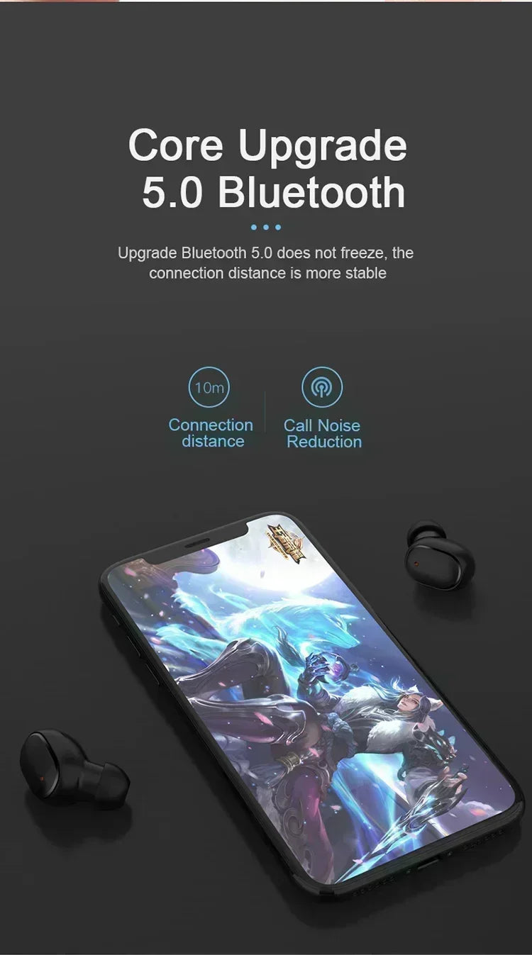 Écouteurs Bluetooth TWS sans fil avec microphone et réduction de bruit, compatibles avec les smartphones (modèle A6S).