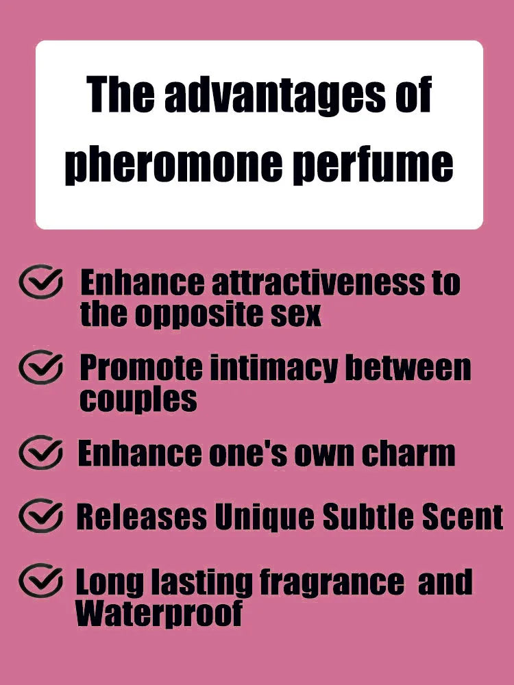Nouveau parfum aux phéromones de haute qualité, au charme envoûtant et à la fragrance longue durée, attirant hommes et femmes, et séduisant fortement le sexe opposé.