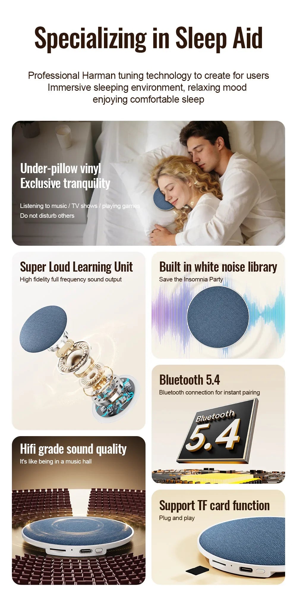 Aide au sommeil par haut-parleur d'oreiller à ultrasons, son dynamique haute qualité, enceinte Bluetooth papillon 2026