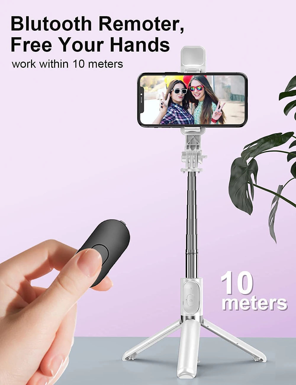 Perche à selfie sans fil Bluetooth avec trépied pliable et portable, éclairage d'appoint et télécommande pour smartphones Android et iPhone.