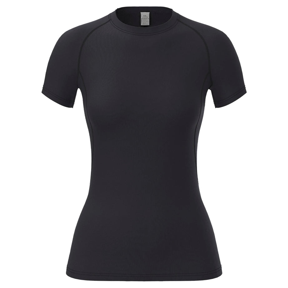 T-shirt de compression pour femme, manches courtes, idéal pour le sport, le yoga et la course à pied, parfait pour l'été et la salle de sport. Ce t-shirt extensible à séchage rapide est idéal pour les séances d'entraînement.