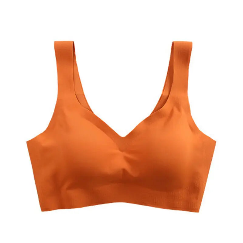 Soutien-gorge sans coutures en soie glacée pour femme (collection 2024), coussinets amovibles, effet push-up, brassière de yoga respirante, sans armatures.
