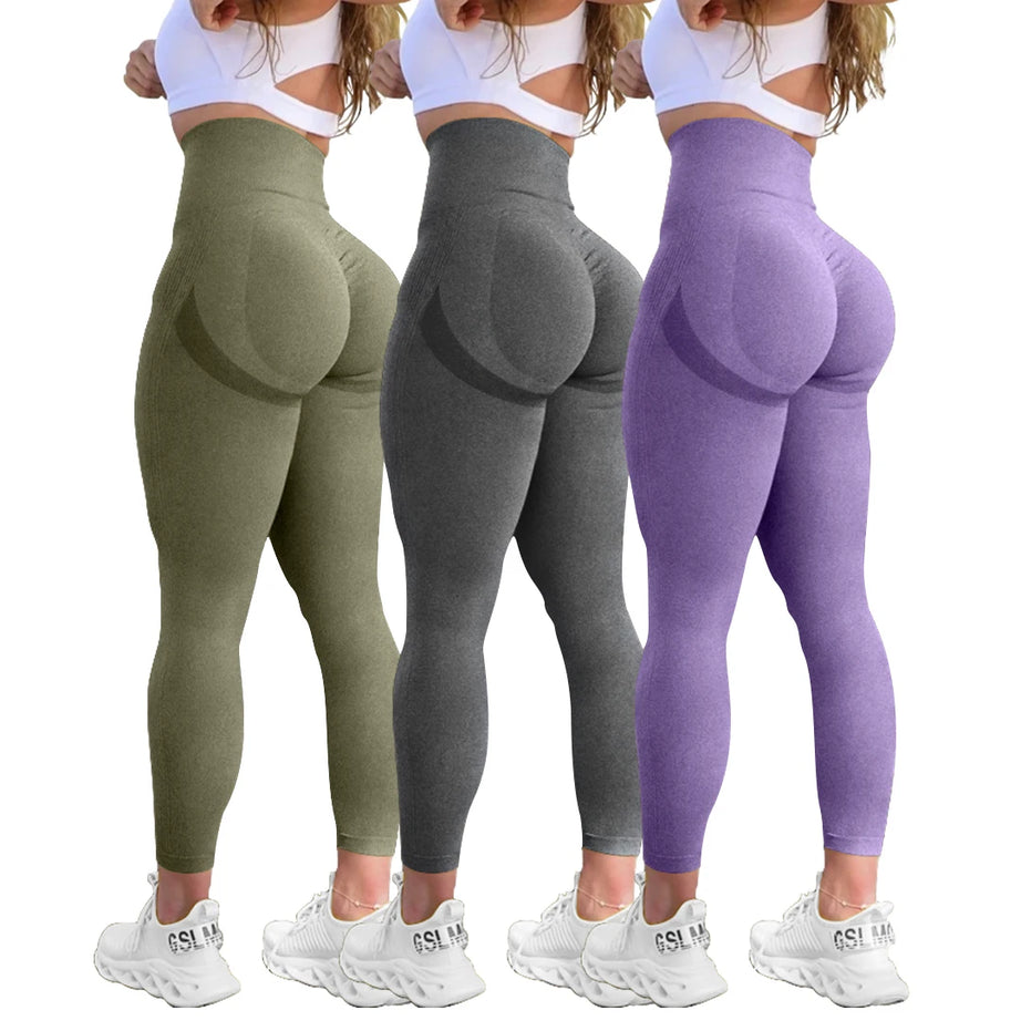 Leggings de yoga push-up pour femmes, élastiques, taille haute, gainants, effet ventre plat, froncés, sans coutures, collants de compression pour la salle de sport