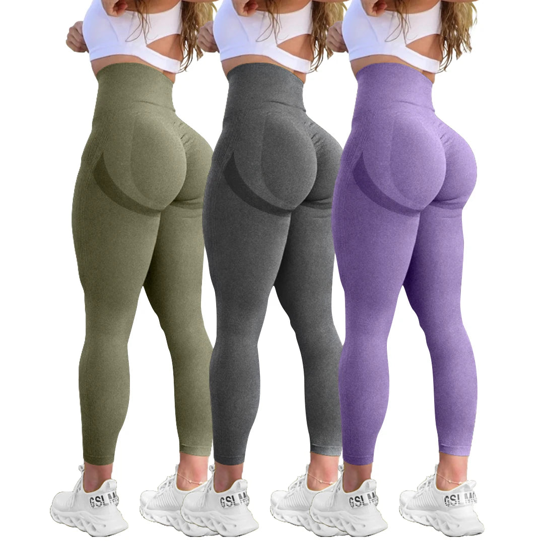 Leggings de yoga push-up pour femmes, élastiques, taille haute, gainants, effet ventre plat, froncés, sans coutures, collants de compression pour la salle de sport