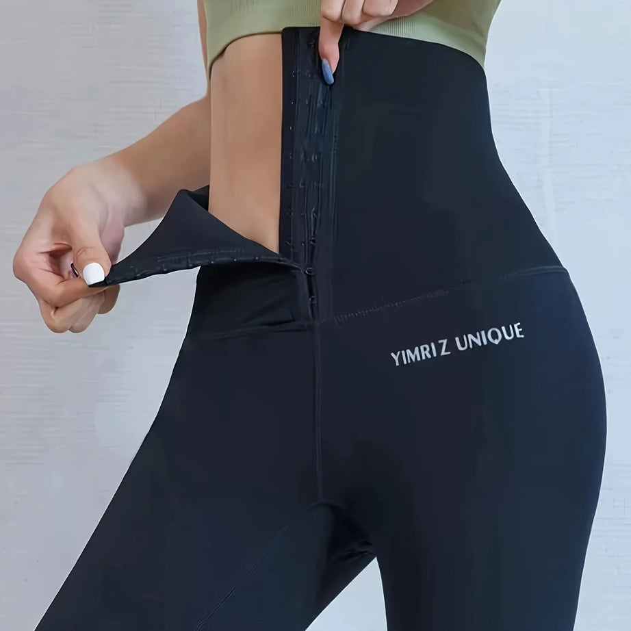 Leggings de yoga stretch taille haute pour femme, effet ventre plat, fermeture à boutons, rehausse-fesses, pantalon de yoga.