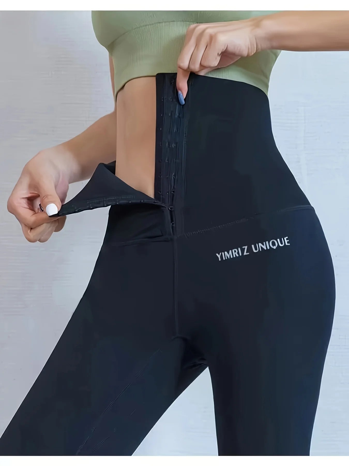 Leggings de yoga stretch taille haute pour femme, effet ventre plat, fermeture à boutons, rehausse-fesses, pantalon de yoga.