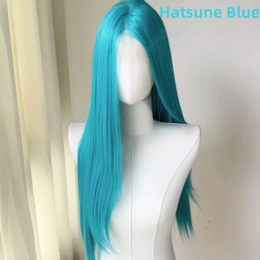 Perruque rose clair pour femme, perruque frontale en dentelle 13x4, 66 cm de long, lisse, en fibres synthétiques douces et naturelles résistantes à la chaleur, perruque cosplay
