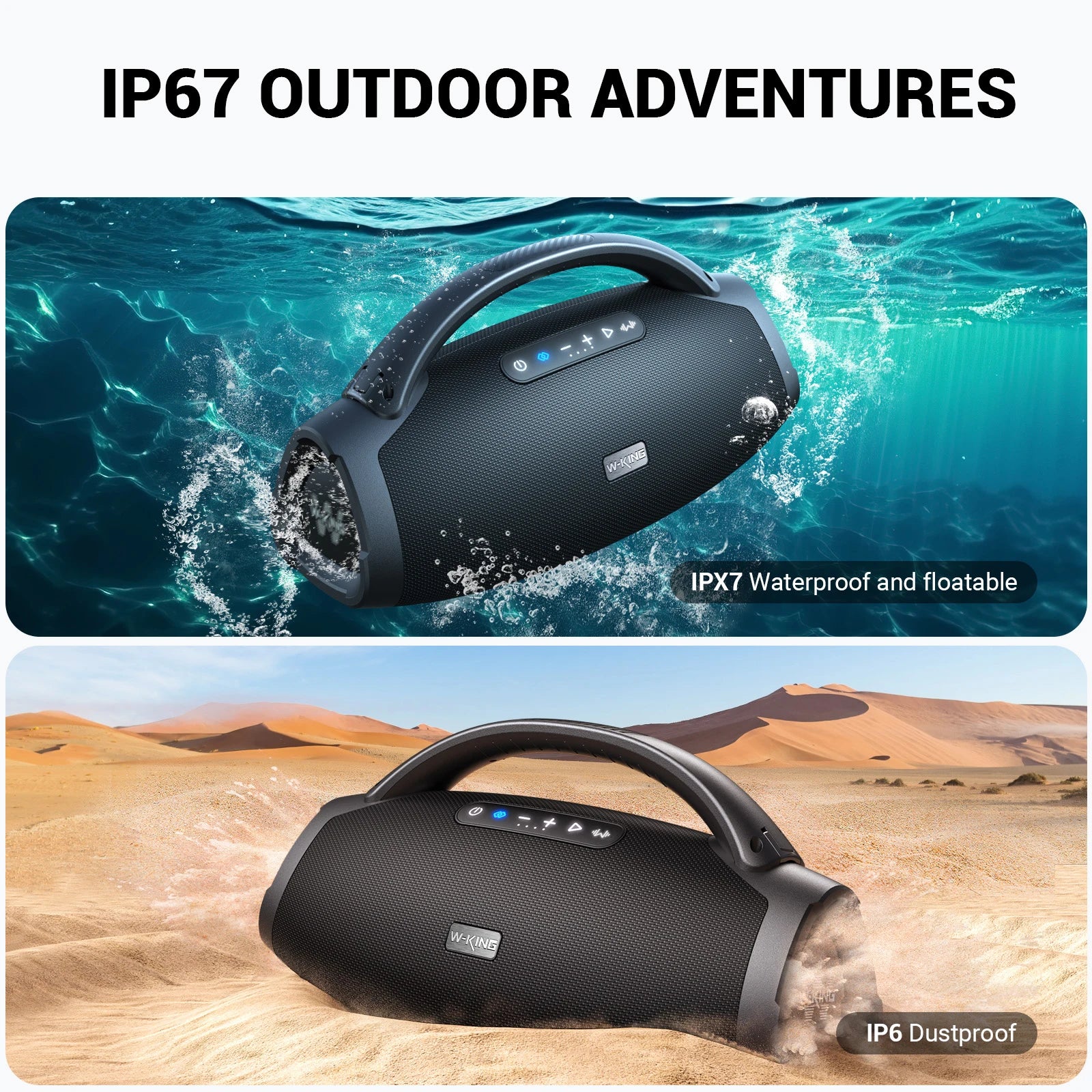 Enceinte Bluetooth portable W-KING 200 W RMS, boombox de fête aux basses puissantes, enceinte étanche IPX7, grande enceinte puissante pour l'extérieur