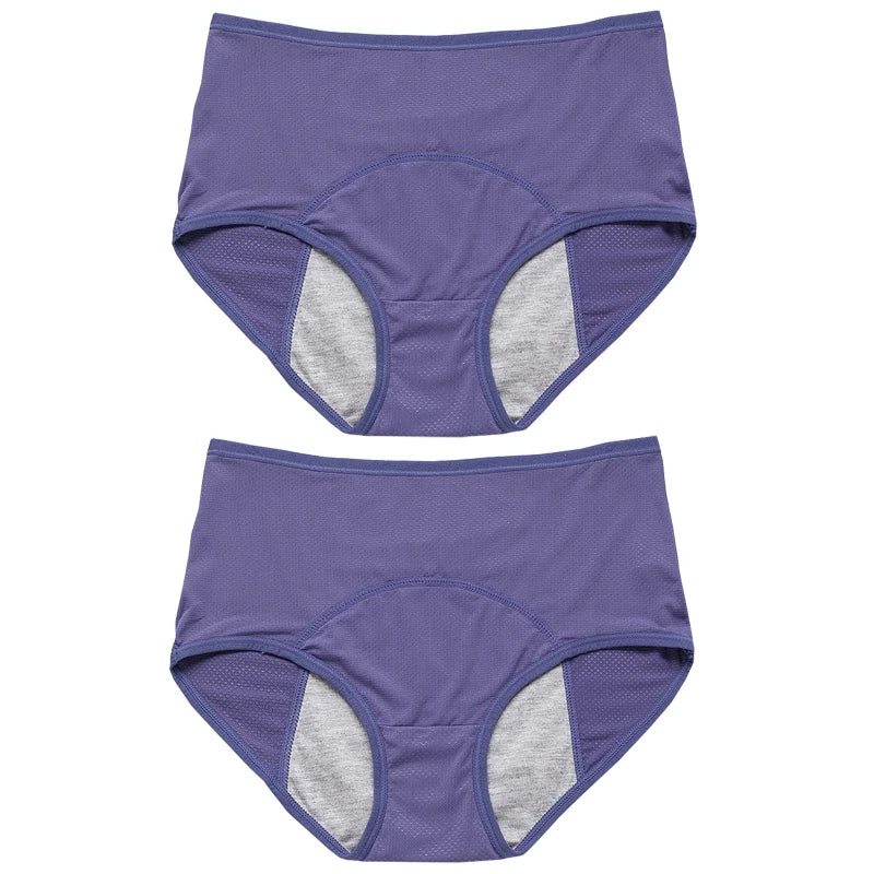 Lot de 2 culottes physiologiques pour femmes, culottes menstruelles anti-fuites, taille mi-haute, en soie glacée.