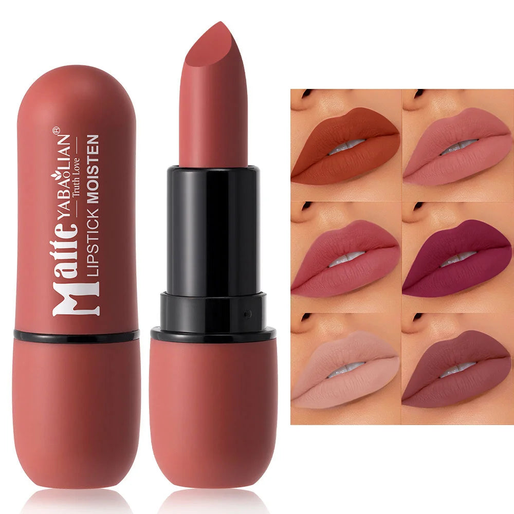 Rouge à lèvres mat 6 couleurs : Couleur veloutée, texture lisse, waterproof, maquillage des lèvres longue tenue
