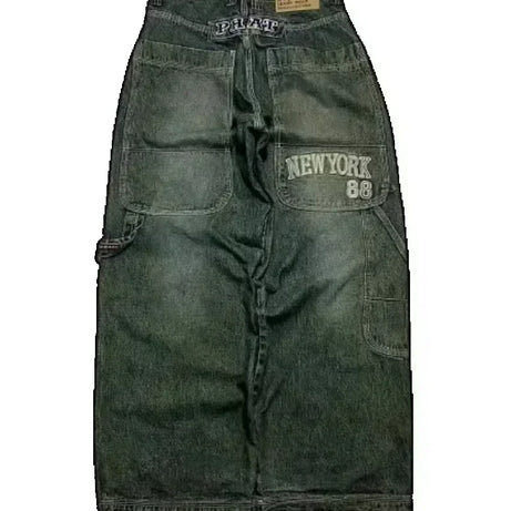 Jean tendance streetwear brodé de têtes de mort pour femme, style Harajuku Y2K, pantalon droit à jambes larges, style Joker, jean décontracté pour couple