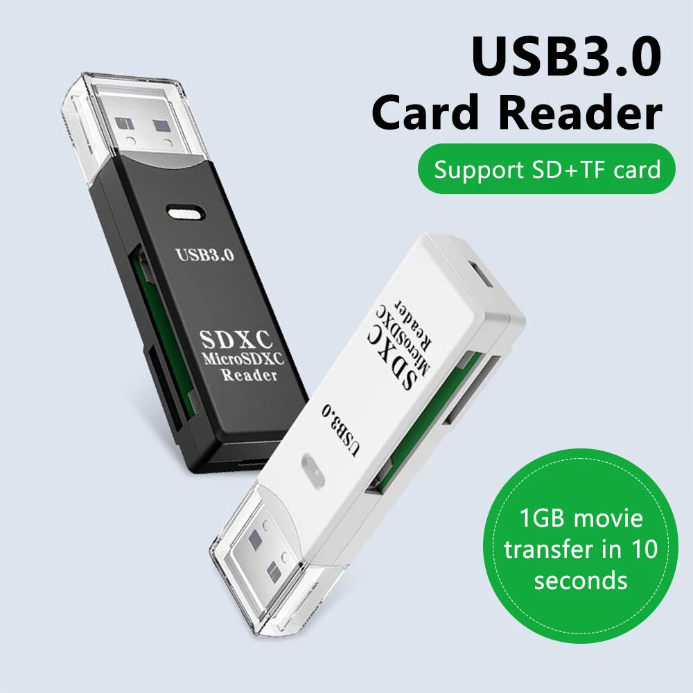 Lecteur de cartes USB 3.0 2 en 1, lecteur de cartes micro TF/SD, adaptateur USB, lecteur de cartes haute vitesse pour cartes mémoire TF, accessoires pour PC et ordinateur portable