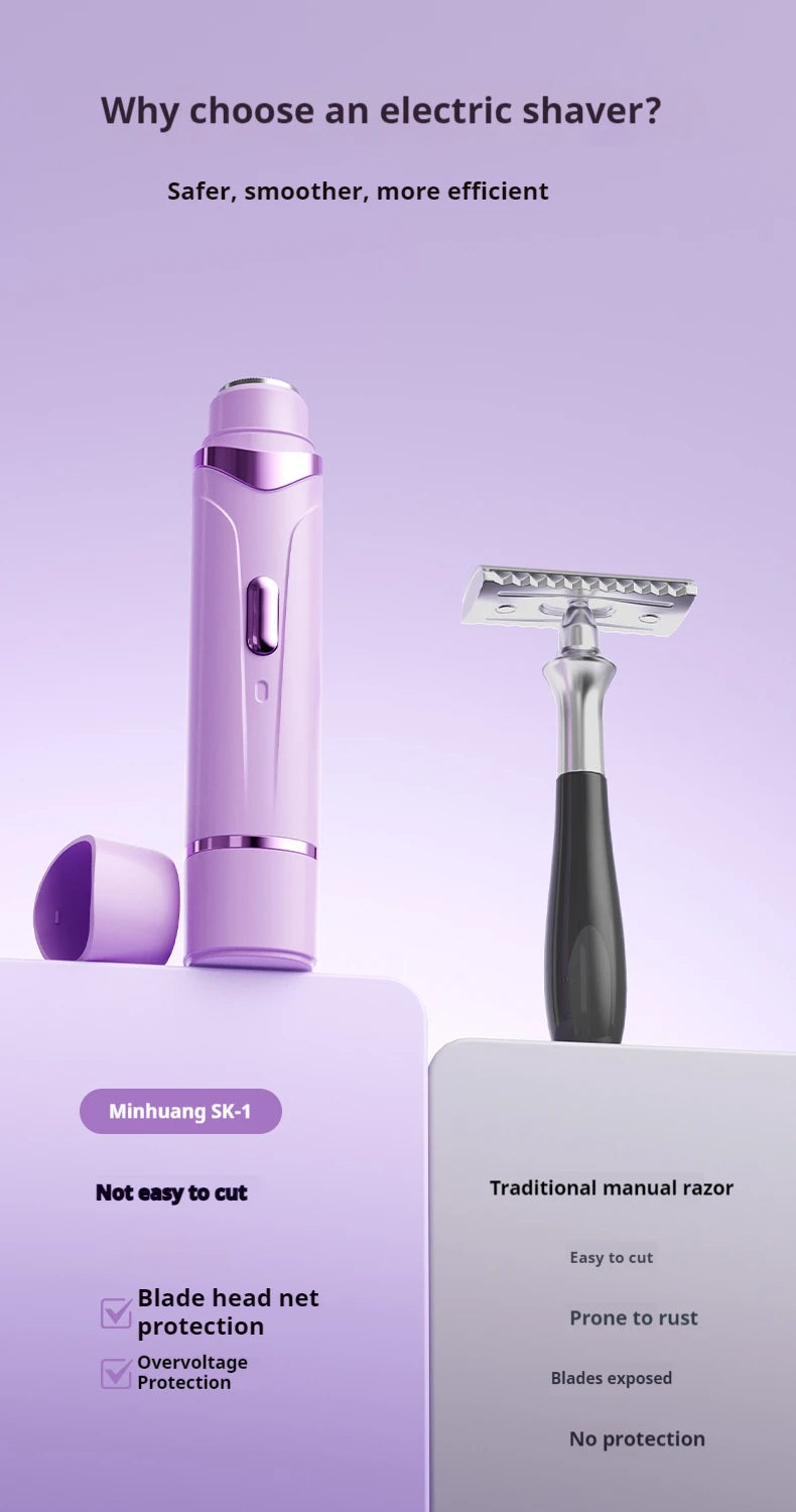 Rasoir électrique 2 en 1 pour femmes, épilation indolore, tondeuse corporelle rechargeable, épilateur pour aisselles et moustache