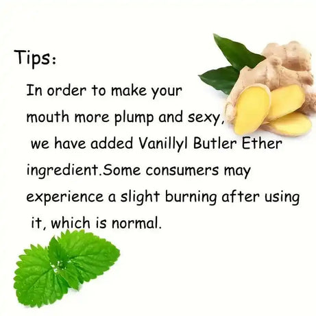 Huile repulpante pour les lèvres gingembre et menthe (1/2 pièce) : sérum volumisant pour des lèvres plus lisses et pulpeuses, pour un look jeune et sexy.
