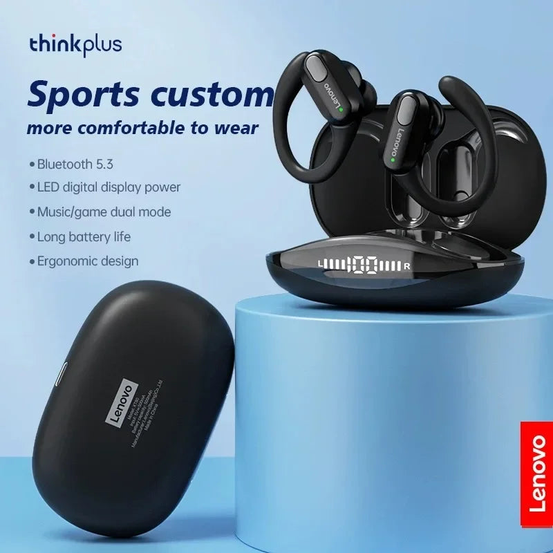 Auriculares inalámbricos Lenovo XT80 Bluetooth 5.3 con micrófono, control de botones, reducción de ruido, ganchos para las orejas y resistentes al agua.