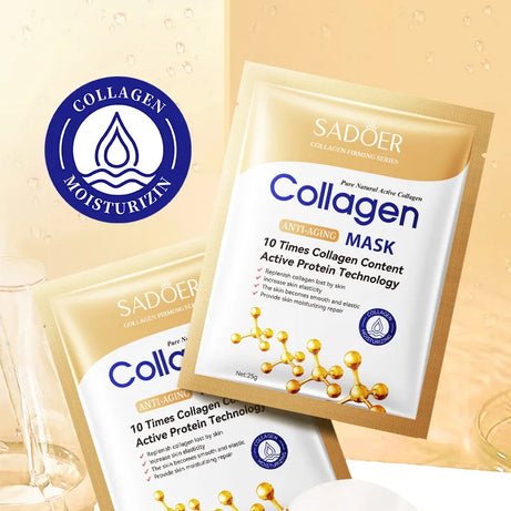 Lot de 10 masques visage anti-rides au collagène, hydratants, anti-âge, réparateurs et éclaircissants. Soin du visage. Masques en tissu.