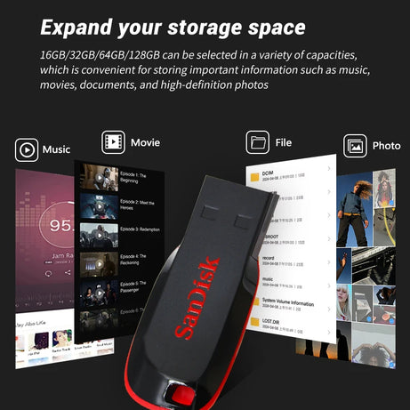 Clé USB SanDisk Cruzer Blade originale 16 Go, 32 Go, 64 Go, 128 Go, disque de stockage USB portable pour ordinateur