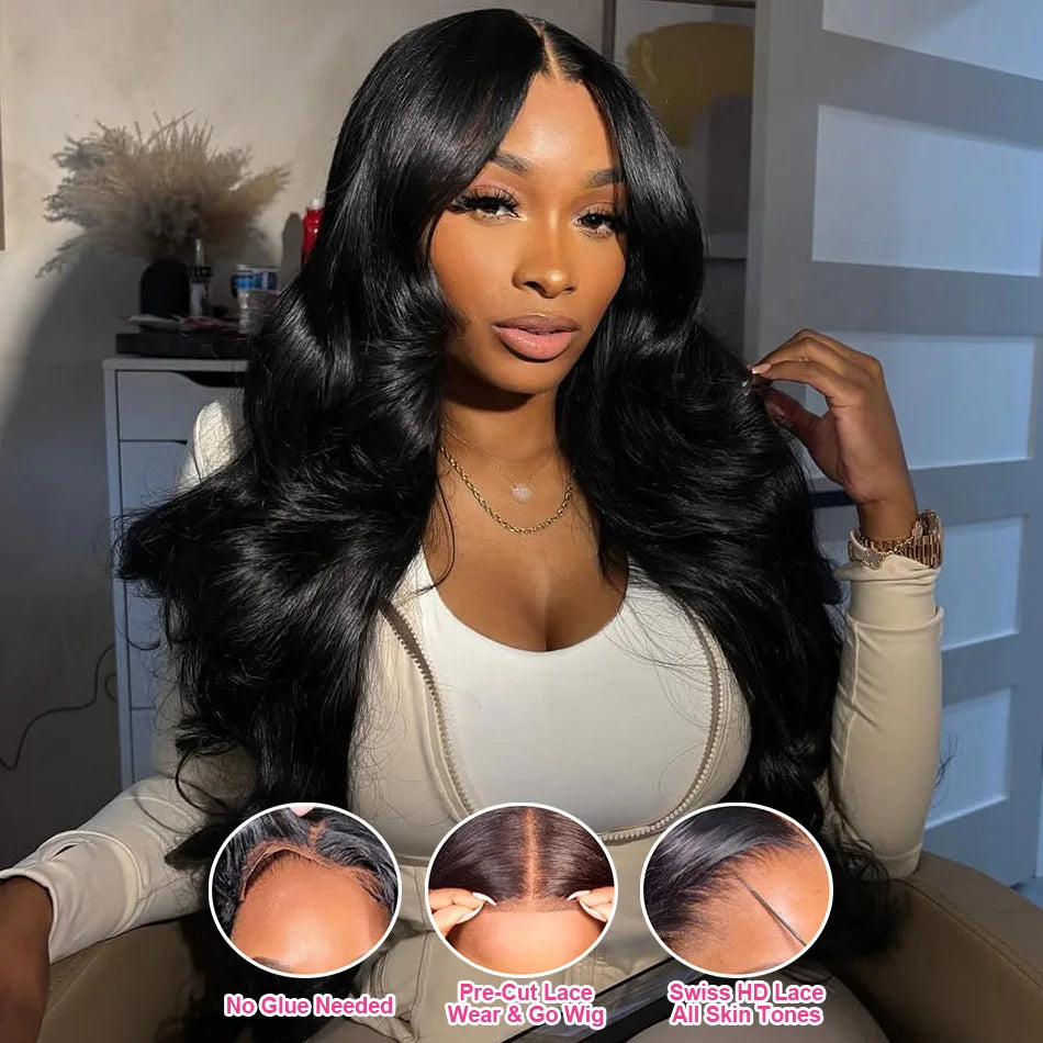 Perruque Lace Front 13x4, densité 200, ondulée, brésilienne, sans colle, noire, 13x6, transparente HD, cheveux humains