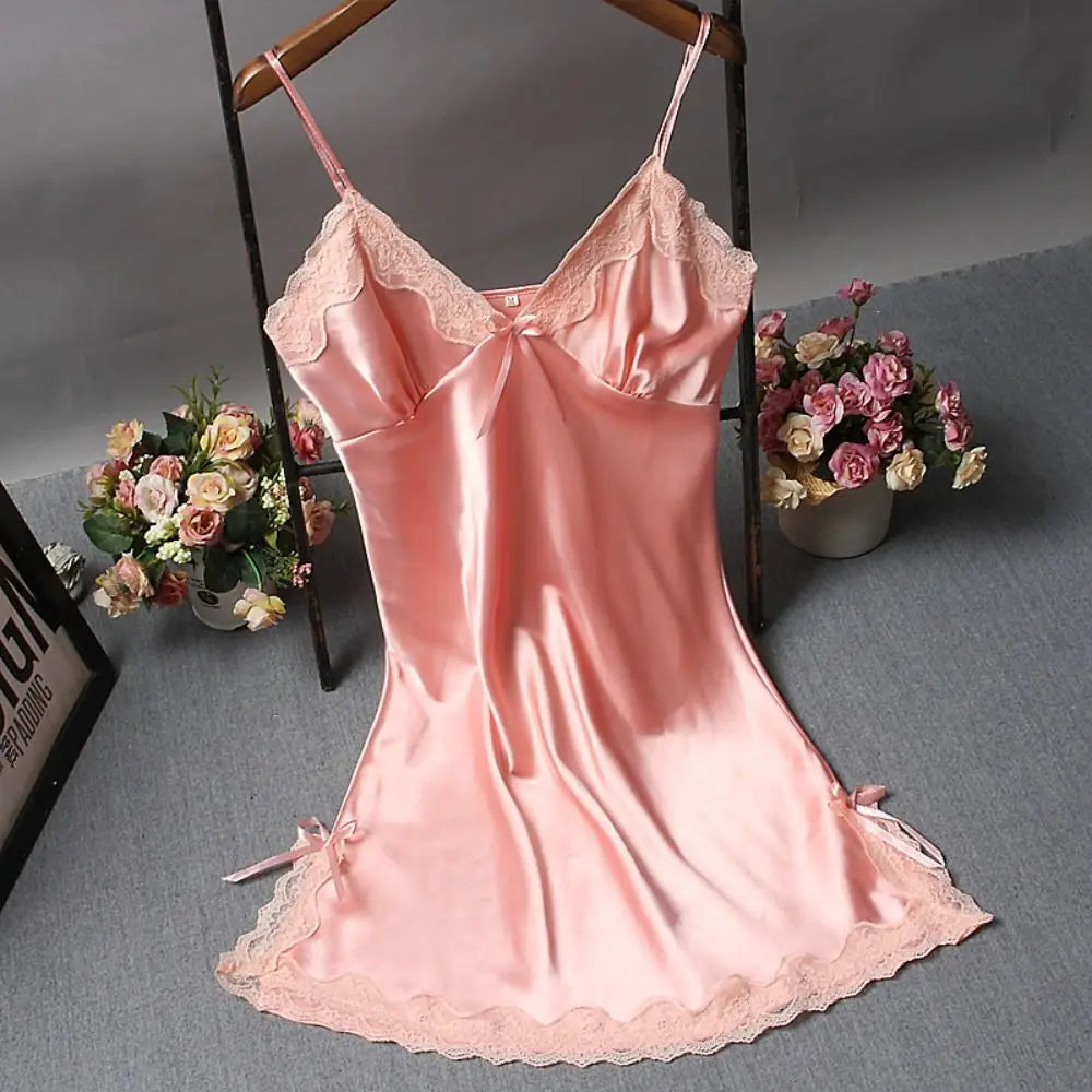 Chemise de nuit en dentelle patchwork pour femme, robe en soie avec nœud papillon, lingerie, nuisette pour femme