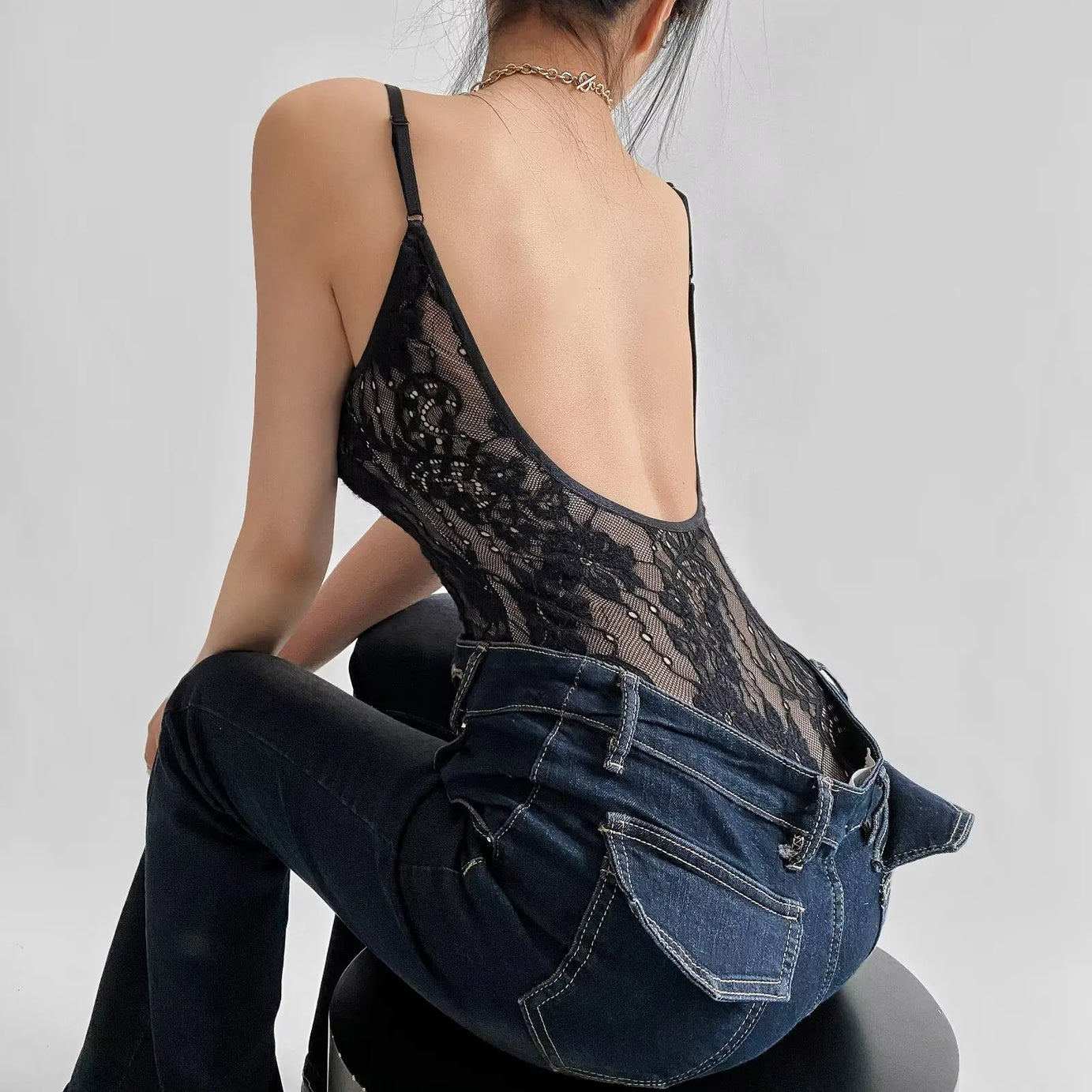 Body sexy transparente de encaje con forro, sin espalda, con tirantes finos, mono corto ajustado para mujer, monos ajustados, enterizos.