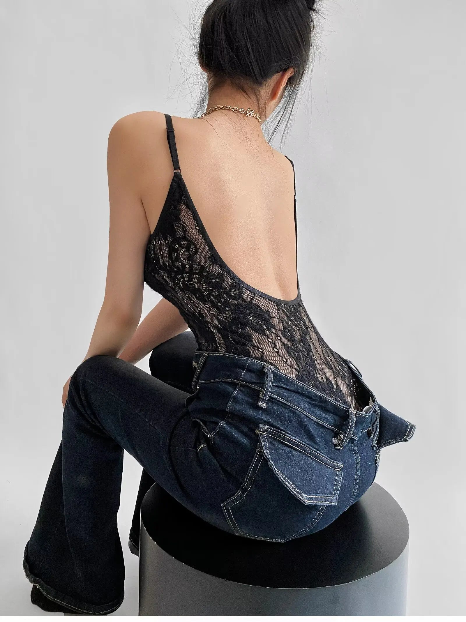 Body sexy transparente de encaje con forro, sin espalda, con tirantes finos, mono corto ajustado para mujer, monos ajustados, enterizos.