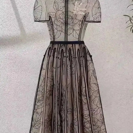 Robe DEAT élégante à col rond, broderie, patchwork de gaze, coupe trapèze, unie, robe de soirée femme printemps 2026, nouvelle mode 35Z927