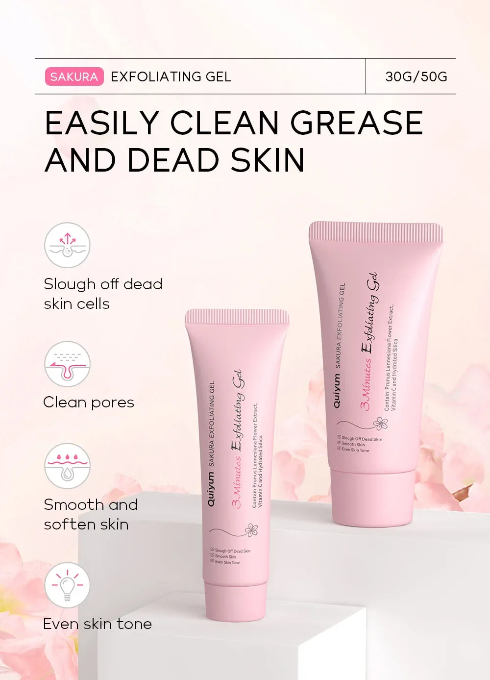 Gel exfoliant Sakura pour le visage, gommage hydratant et nourrissant réparateur, soin beauté 30 g/50 g