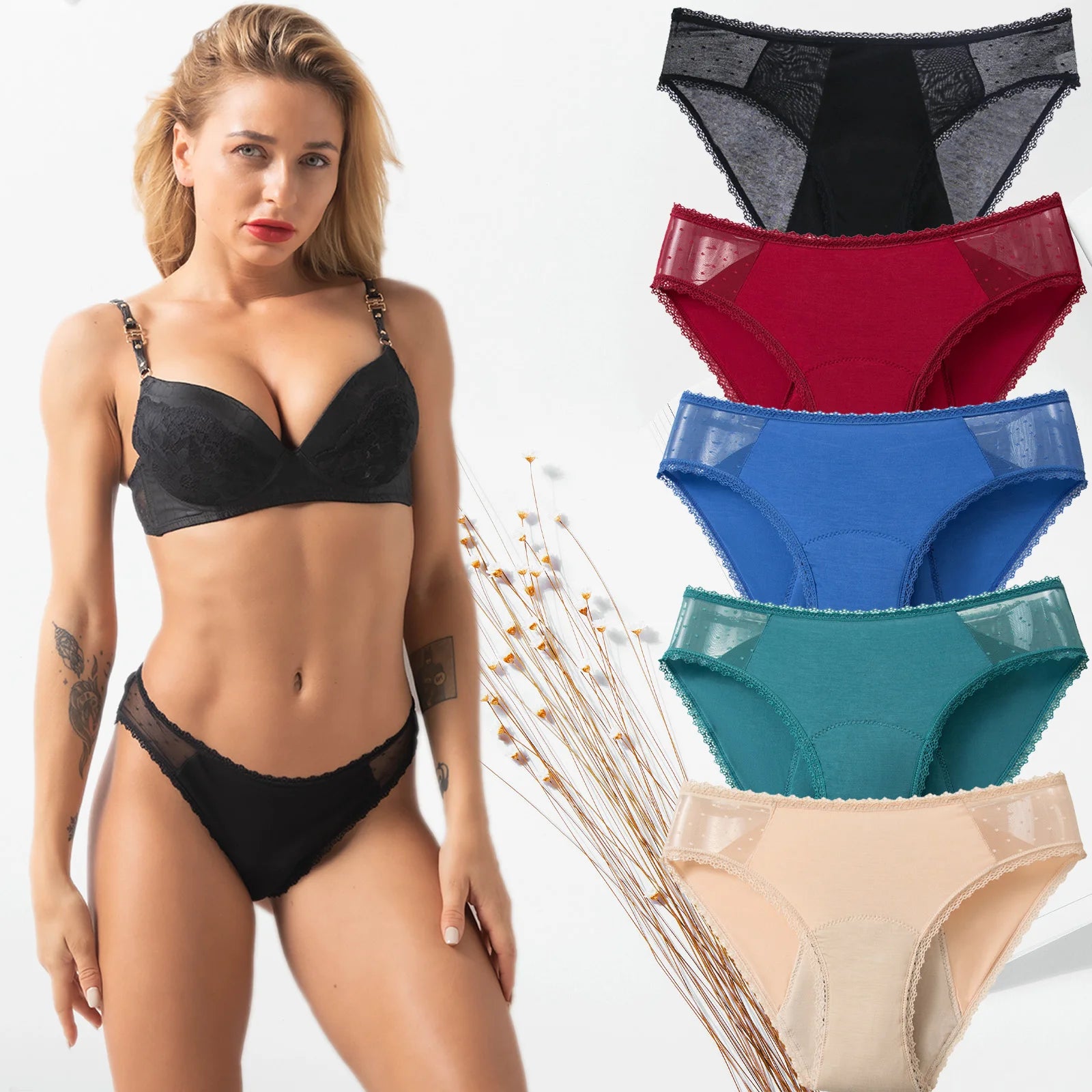 Culottes menstruelles respirantes, 4 couches, anti-fuites, en fibre de bambou, pour flux abondant, absorption rapide.