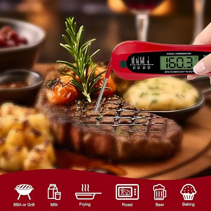 Thermomètre à viande à lecture instantanée pour la cuisson, thermomètre alimentaire numérique rapide et précis avec rétroéclairage, aimant, étalonnage, cuisine