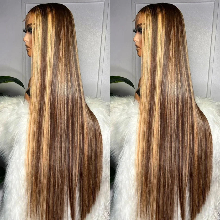 38 Inch Straight Human Hair Wigs Highlight Wig Human Hair 13x6 Hd Lace Frontal Wig Straight Wig 13x4  4/27 Honey Blond Ombre Wig