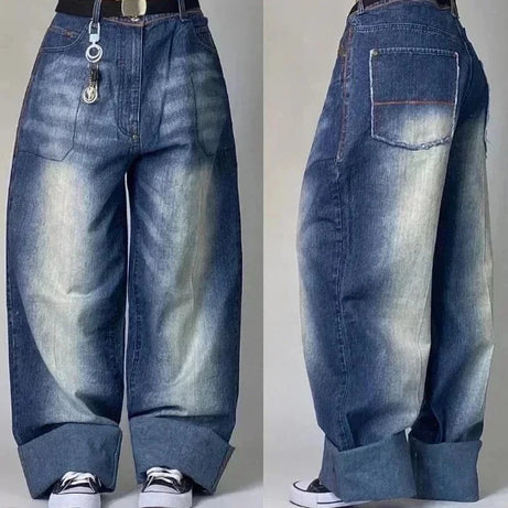 Jean tendance streetwear brodé de têtes de mort pour femme, style Harajuku Y2K, pantalon droit à jambes larges, style Joker, jean décontracté pour couple