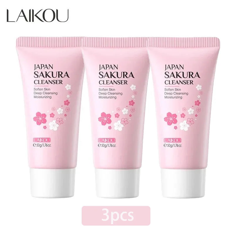 LAIKOU Sakura Nettoyant Doux Nettoyage en Profondeur Contrôle du Sébum Hydratant Resserre les Pores Soin du Visage 50g Nettoyant pour Tous Types de Peau