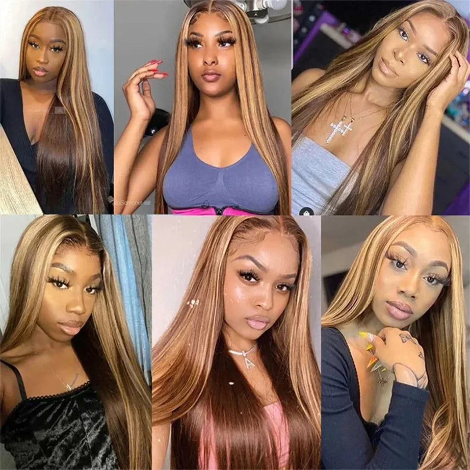 38 Inch Straight Human Hair Wigs Highlight Wig Human Hair 13x6 Hd Lace Frontal Wig Straight Wig 13x4  4/27 Honey Blond Ombre Wig