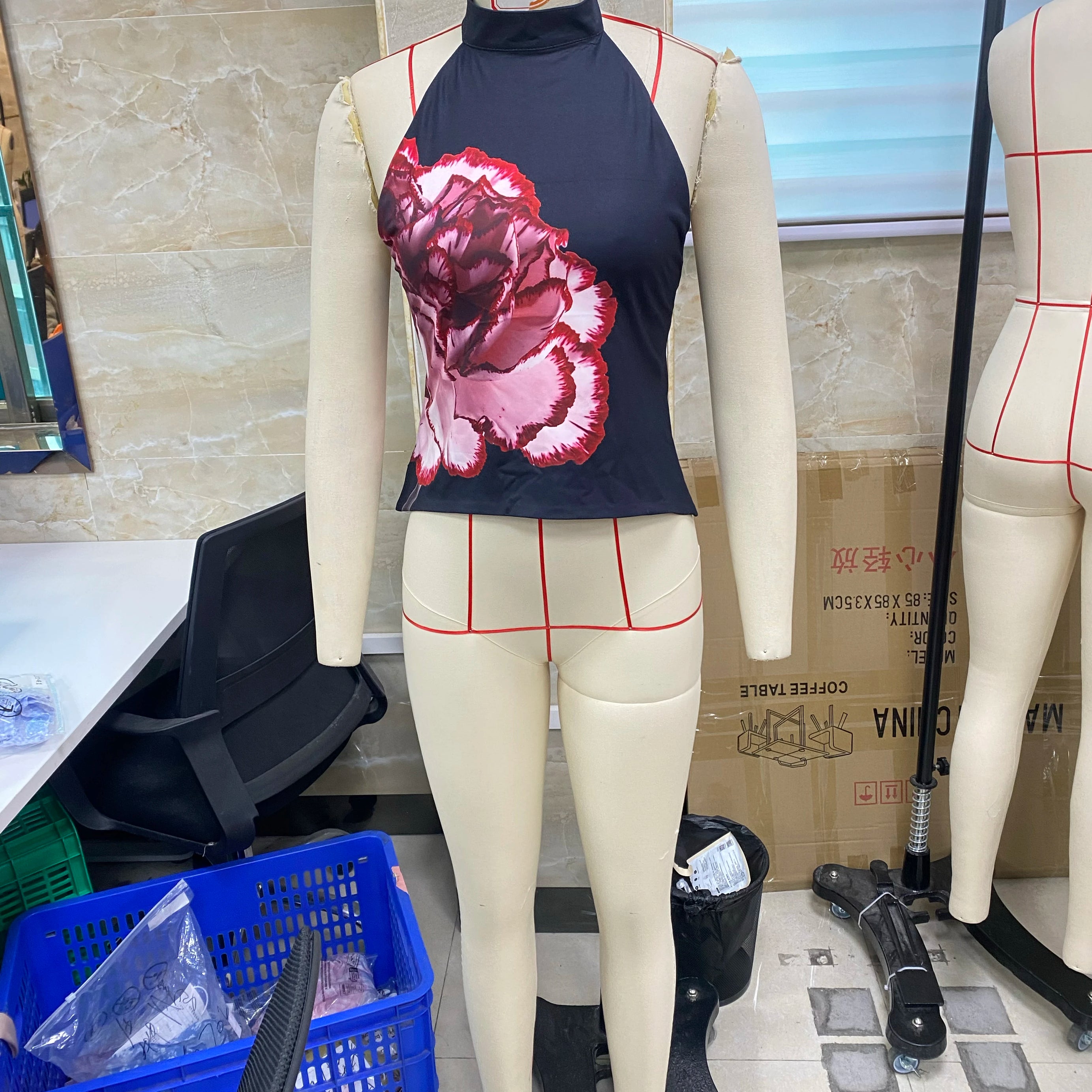 Combhasaki Débardeurs d'été pour femmes, style années 2000, à boutons, col halter, sans manches, dos nu, imprimé à pois/fleurs tie-dye