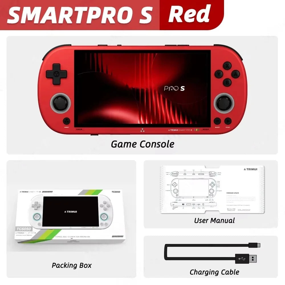 Console de jeu portable Trimui Smart Pro S, écran IPS 4,96 pouces, système Linux, joystick, éclairage RGB, jeu vidéo rétro, cadeau Smartpros