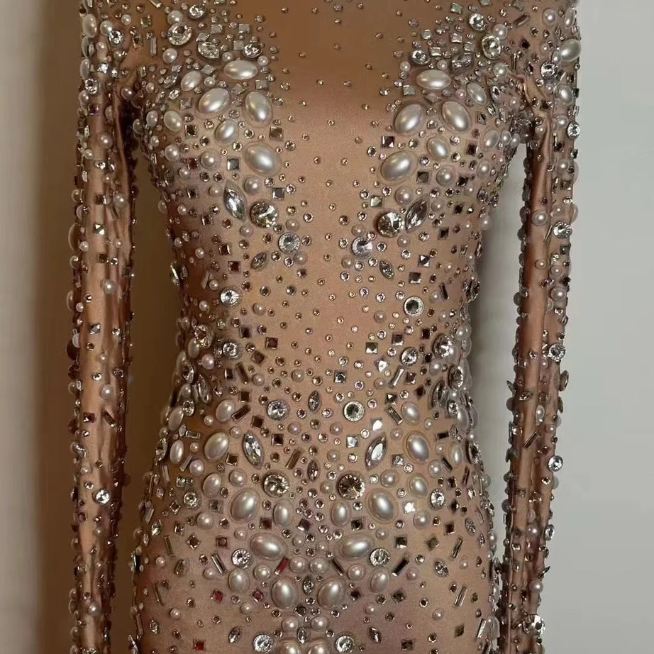 Sparkly Rhinestones Stretch Transparent Jumpsuit Evening Birthday Celebrate Outfit Sexy Dancer Bodysuit Leggings