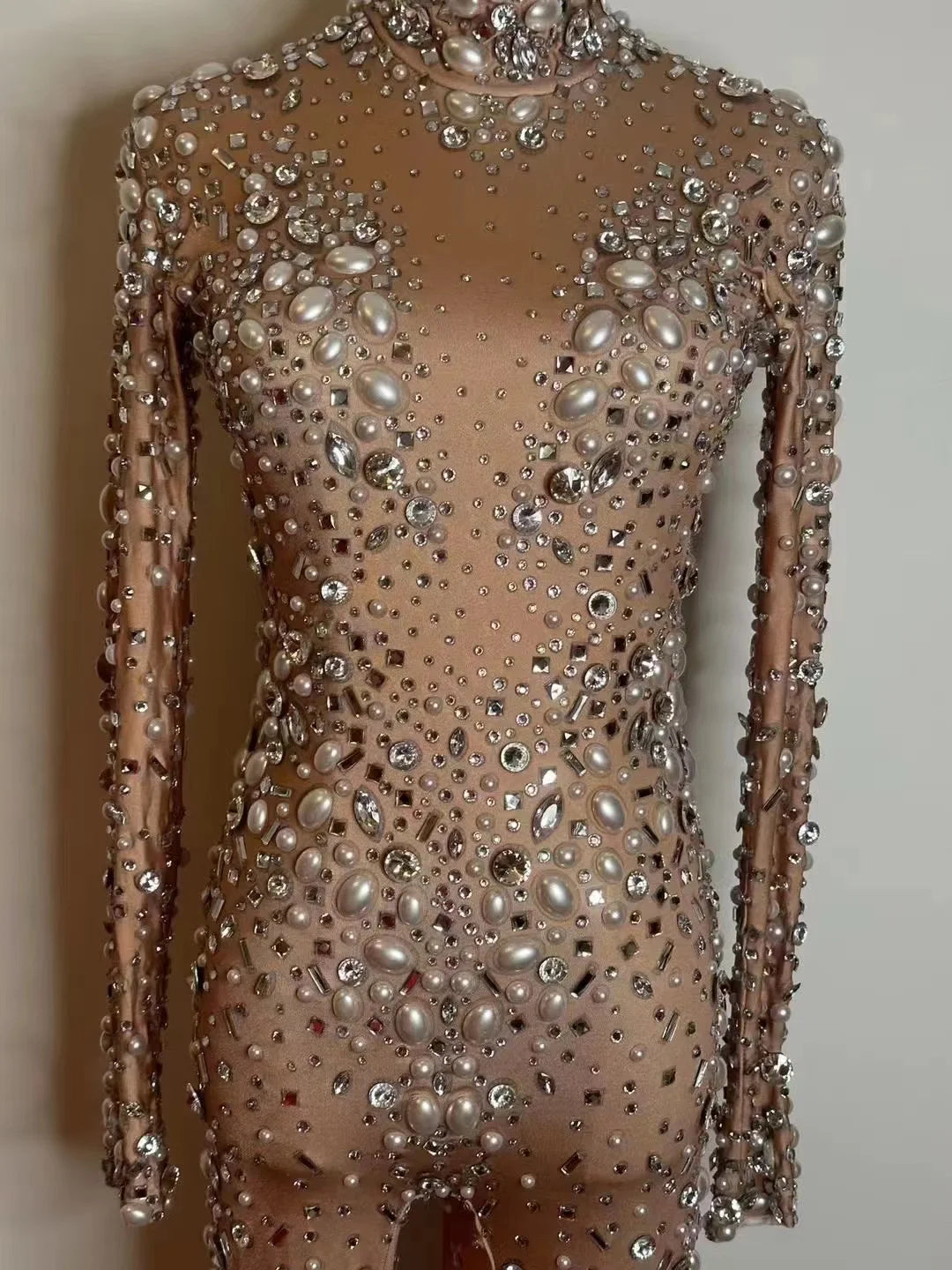 Sparkly Rhinestones Stretch Transparent Jumpsuit Evening Birthday Celebrate Outfit Sexy Dancer Bodysuit Leggings