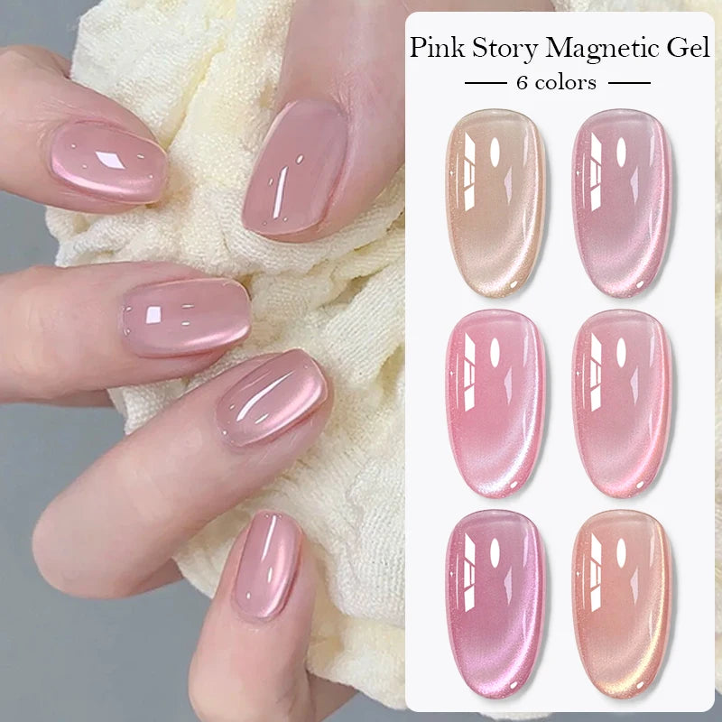Vernis à ongles magnétique Pink Story Cat, rose nude doré clair, semi-permanent, gel UV, à tremper, pour manucure DIY