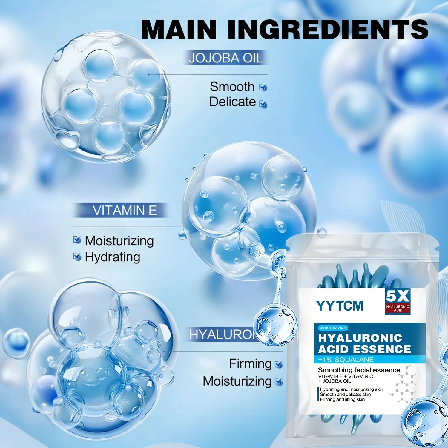 Capsules d'essence hydratante intense à l'acide hyaluronique, sérum hydratant et illuminateur pour la peau (0,4 g x 30 capsules) - 1 sachet
